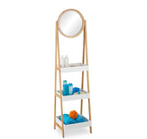 Aynalı 3 Katlı Çok Amaçlı Düzenleyici 160x40 Cm Bambu Raf